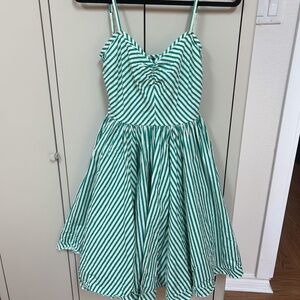 H&M Green striped fit & flare silhouette dress with full skirt - 6, sz S